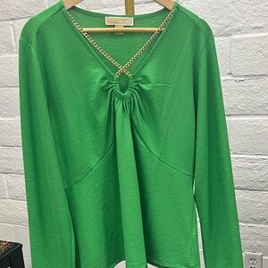 MICHAEL Michael Kors Vibrant Green Blouse with Chain Accent